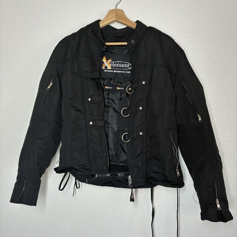 Xelement Motorcycle Jacket Womens S Black Lace Up Biker Zip Pockets D Ring Lined